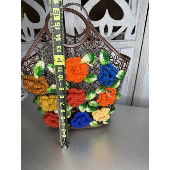 Vintage Bag Tote Crochet Flower Basket Design Sewing 60s/70s Hippie - Picture 7 of 9